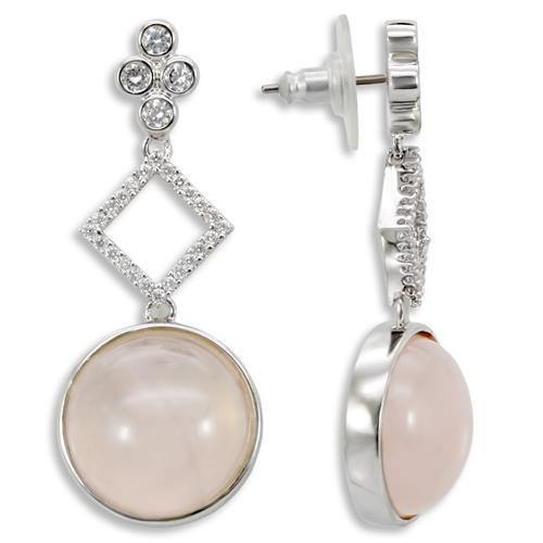Alamode Rhodium Brass Earrings with Precious Stone PINK CRYSTAL in Rose - Alamode