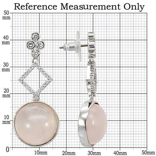 Alamode Rhodium Brass Earrings with Precious Stone PINK CRYSTAL in Rose - Alamode