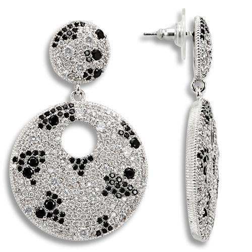 Alamode Imitation Rhodium Brass Earrings with AAA Grade CZ in Black Diamond - Alamode - Flyclothing LLC