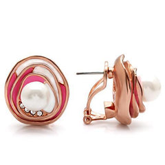Alamode Rose Gold Brass Earrings with Synthetic Pearl in White - Flyclothing LLC