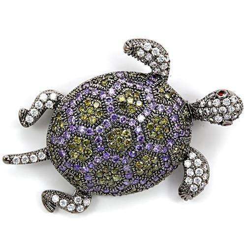 Alamode Ruthenium Brass Brooches with AAA Grade CZ in Multi Color - Alamode - Flyclothing LLC
