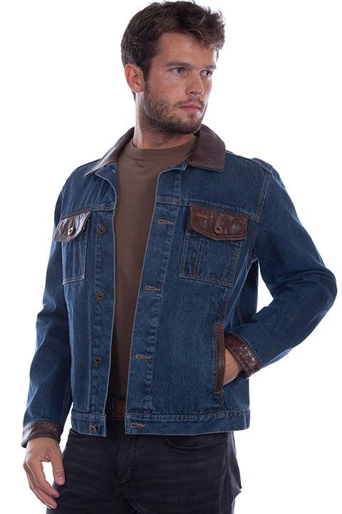 Scully Leather 50% Leather Denim Men's Jean Jacket - Flyclothing LLC