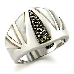 Alamode Antique Tone 925 Sterling Silver Ring with Precious Stone Conch in White - Flyclothing LLC
