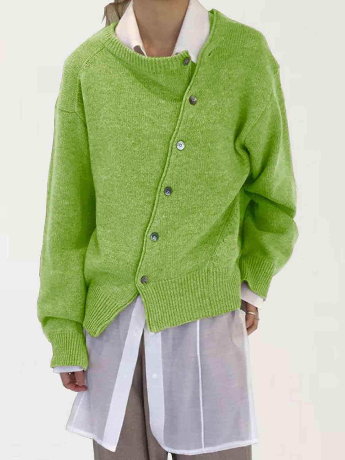 Dropped Shoulder Buttoned Cardigan - Trendsi