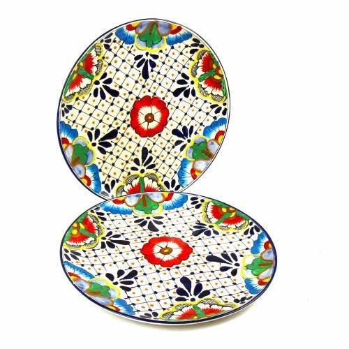 Dinner Plates 11.8in - Dots and Flowers, Set of Two - Encantada - Flyclothing LLC