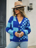 Plaid V-Neck Dropped Shoulder Cardigan - Trendsi - Flyclothing LLC