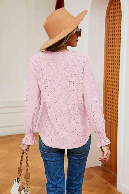 Contrast Flounce Sleeve Blouse - Trendsi