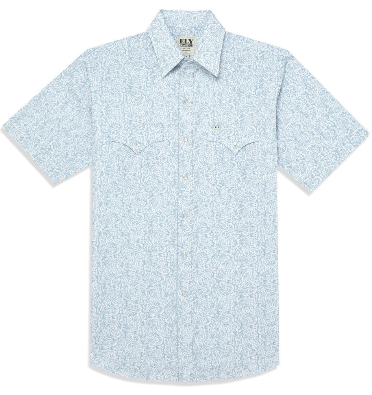 Men's Ely Cattleman Short Sleeve Paisley Print Western Snap Shirt- Blue & Khaki - Ely Cattleman