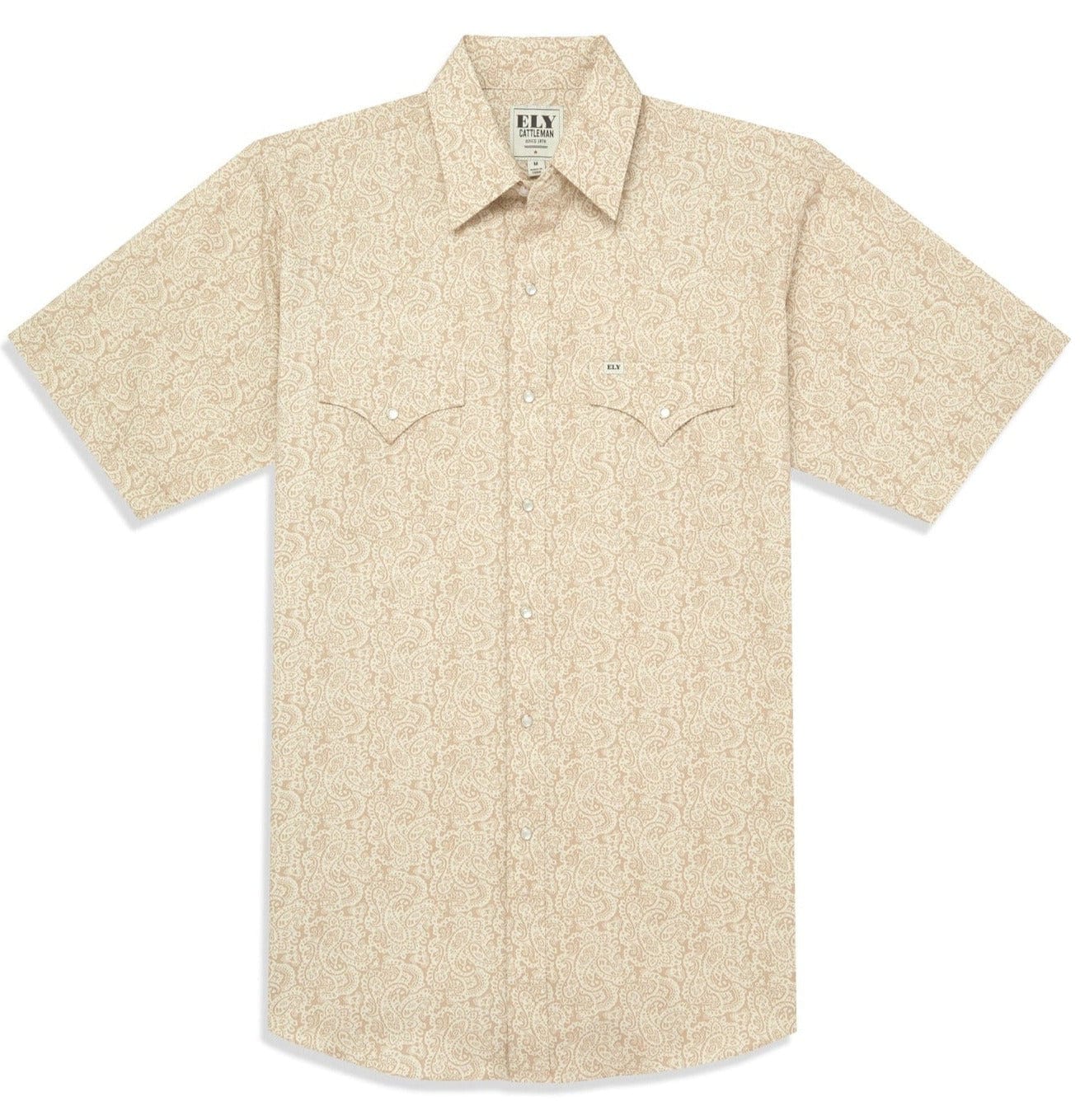 Men's Ely Cattleman Short Sleeve Paisley Print Western Snap Shirt- Blue & Khaki - Ely Cattleman