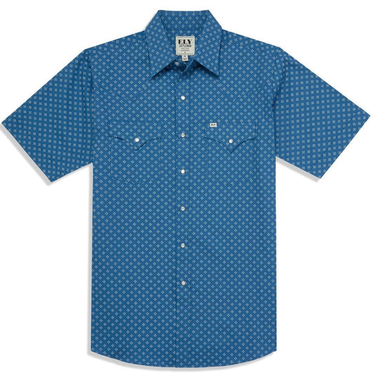 Men's Ely Cattleman Short Sleeve Mini Bandana Western Snap Shirt- Blue & Red