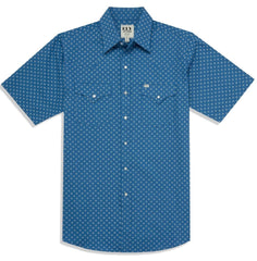 Men's Ely Cattleman Short Sleeve Mini Bandana Western Snap Shirt- Blue & Red - Ely Cattleman