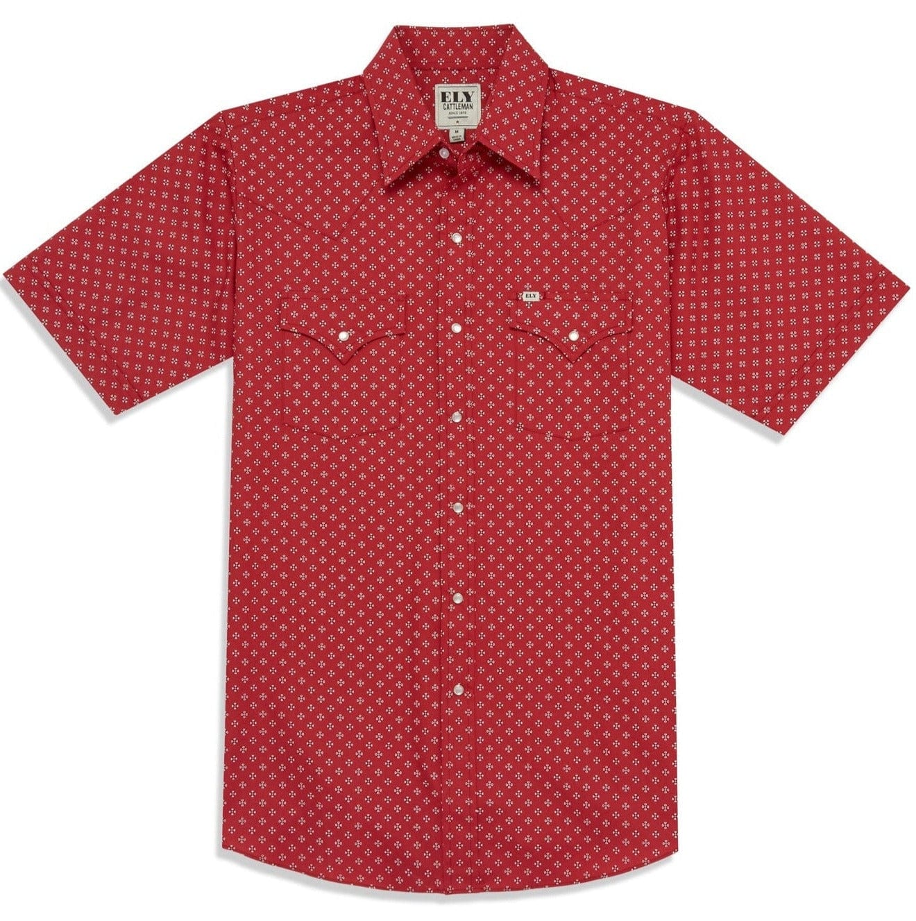 Men's Ely Cattleman Short Sleeve Mini Bandana Western Snap Shirt- Blue & Red - Ely Cattleman