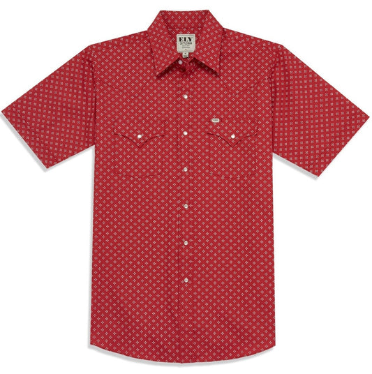 Men's Ely Cattleman Short Sleeve Mini Bandana Western Snap Shirt- Blue & Red