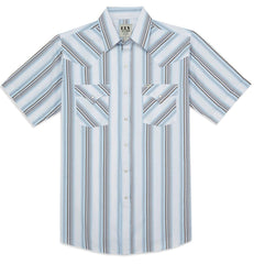 Men's Ely Cattleman Short Sleeve Stripe Western Snap Shirt- Blue & Tan - Ely Cattleman