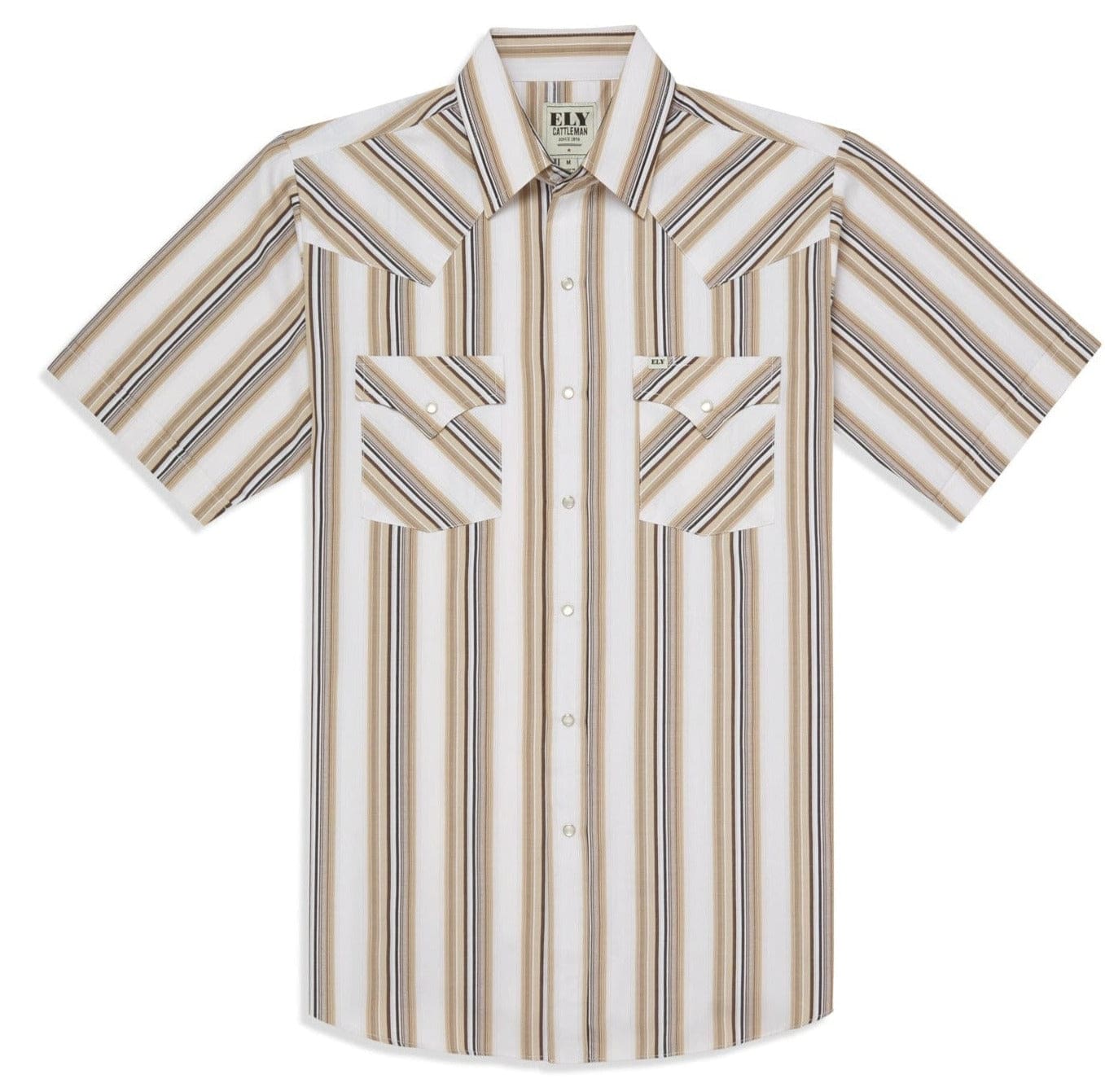 Men's Ely Cattleman Short Sleeve Stripe Western Snap Shirt- Blue & Tan - Ely Cattleman