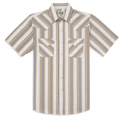 Men's Ely Cattleman Short Sleeve Stripe Western Snap Shirt- Blue & Tan - Ely Cattleman