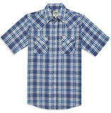 Men's Ely Cattleman Short Sleeve Aztec Plaid Western Snap Shirt- Blue & Red - Ely Cattleman