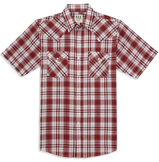 Men's Ely Cattleman Short Sleeve Aztec Plaid Western Snap Shirt- Blue & Red - Flyclothing LLC