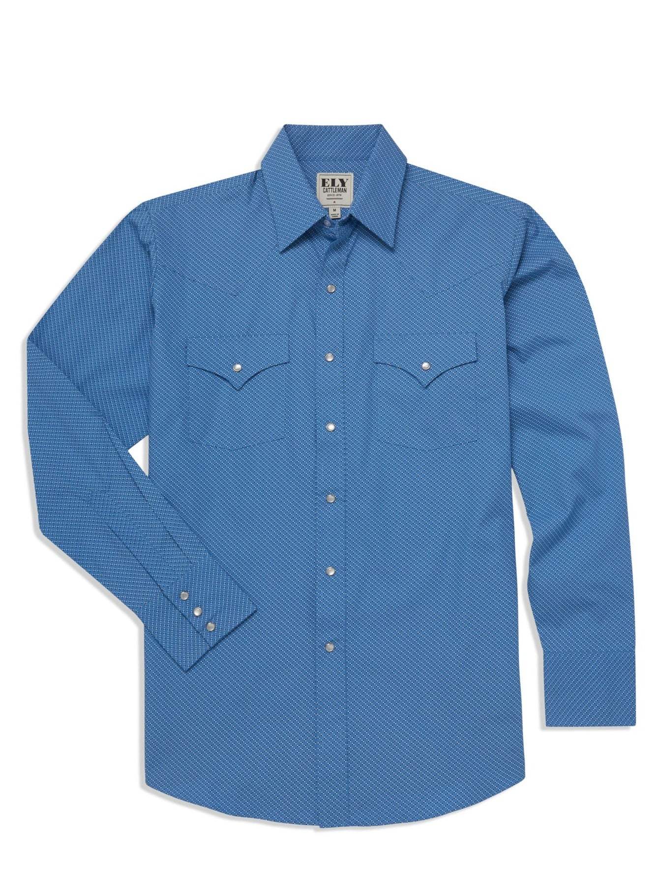 Men's Ely Cattleman Long Sleeve Geo Print Western Snap Shirt- Blue & White - Ely Cattleman - Flyclothing LLC