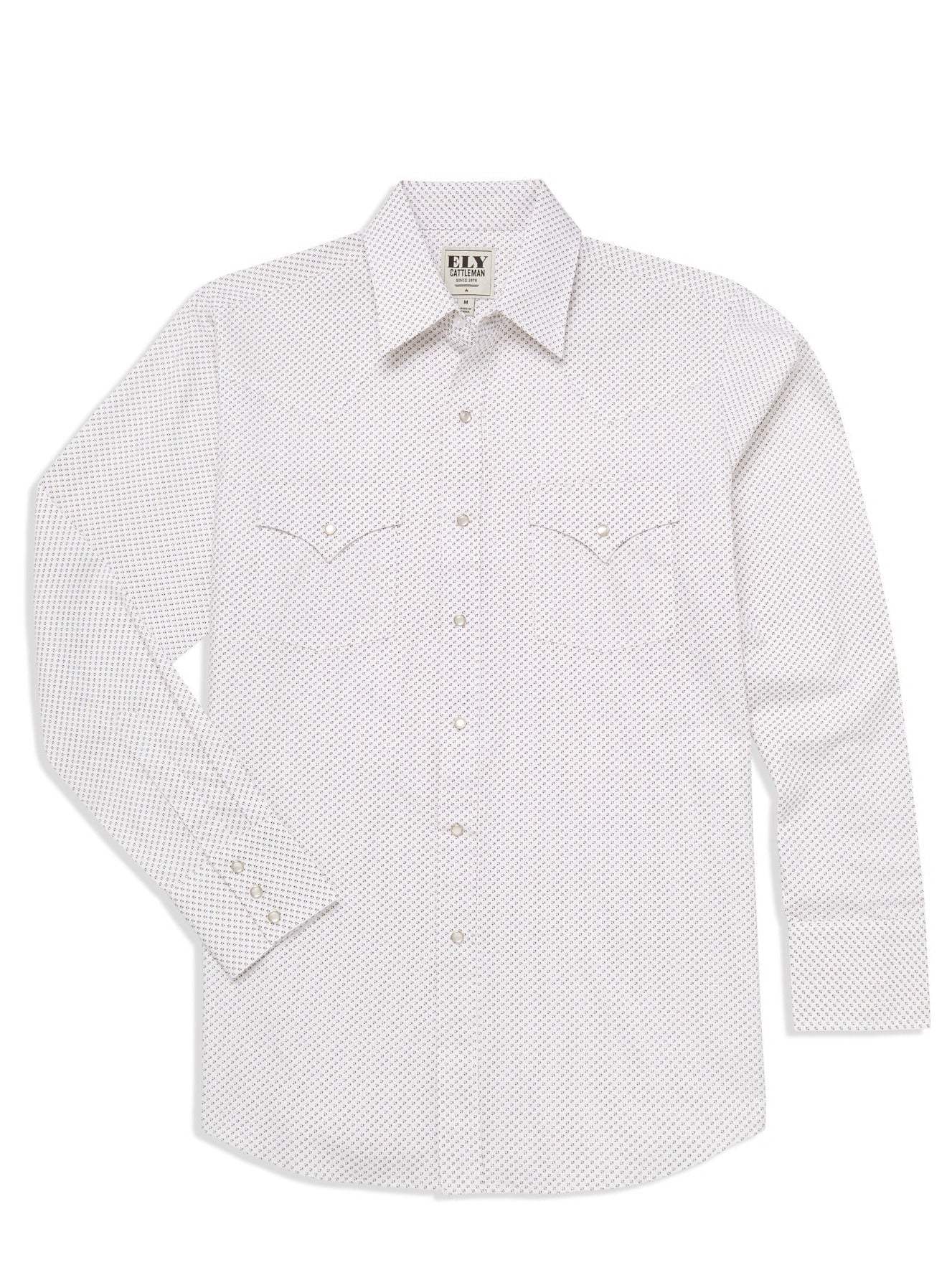 Men's Ely Cattleman Long Sleeve Geo Print Western Snap Shirt- Blue & White - Ely Cattleman - Flyclothing LLC