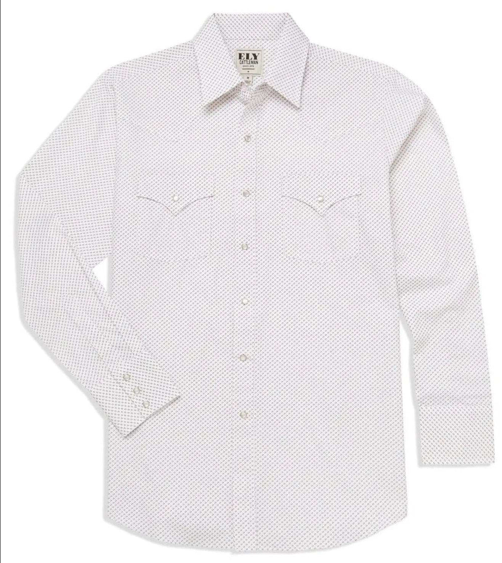 Men's Ely Cattleman Long Sleeve Geo Print Western Snap Shirt- Blue & White - Ely Cattleman - Flyclothing LLC