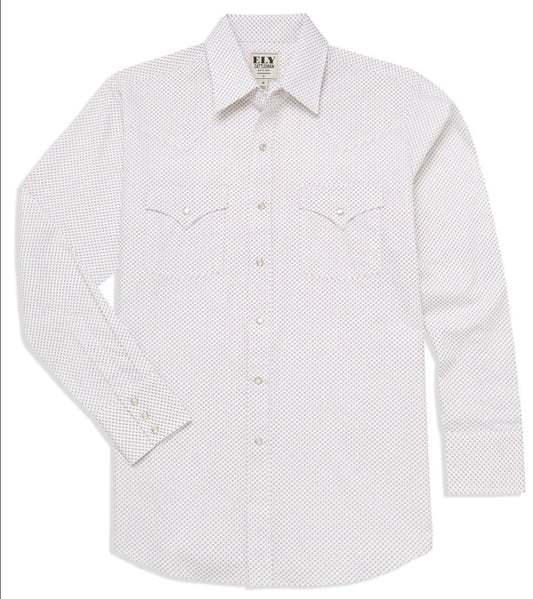 Men's Ely Cattleman Long Sleeve Geo Print Western Snap Shirt- Blue & White - Ely Cattleman