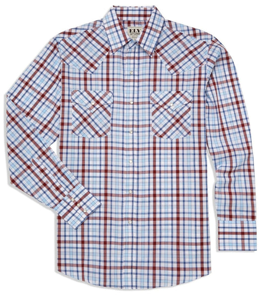 Men's Ely Cattleman Long Sleeve Heritage Plaid Western Snap Shirt- Blue & White - Ely Cattleman
