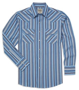 Men's Ely Cattleman Long Sleeve Textured Stripe Western Snap Shirt-Light Blue & Royal Blue - Ely Cattleman - Flyclothing LLC