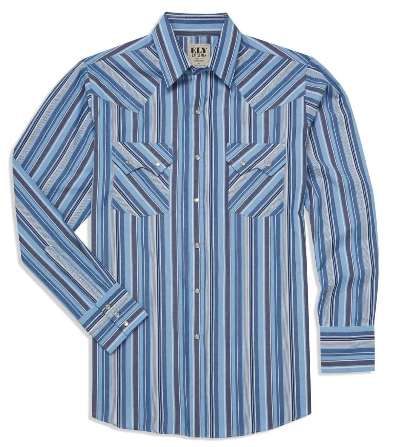 Men's Ely Cattleman Long Sleeve Textured Stripe Western Snap Shirt-Light Blue & Royal Blue - Ely Cattleman - Flyclothing LLC
