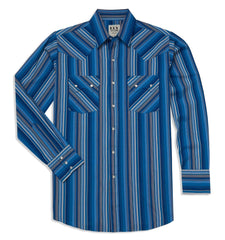 Men's Ely Cattleman Long Sleeve Textured Stripe Western Snap Shirt-Light Blue & Royal Blue - Ely Cattleman
