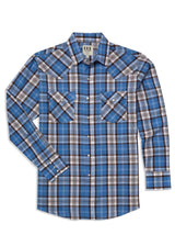 Men's Ely Cattleman Long Sleeve Textured Plaid Western Snap Shirt- Blue & Brown - Ely Cattleman - Flyclothing LLC