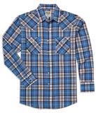 Men's Ely Cattleman Long Sleeve Textured Plaid Western Snap Shirt- Blue & Brown - Ely Cattleman