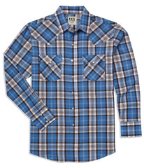 Men's Ely Cattleman Long Sleeve Textured Plaid Western Snap Shirt- Blue & Brown - Ely Cattleman