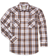 Men's Ely Cattleman Long Sleeve Textured Plaid Western Snap Shirt- Blue & Brown - Ely Cattleman