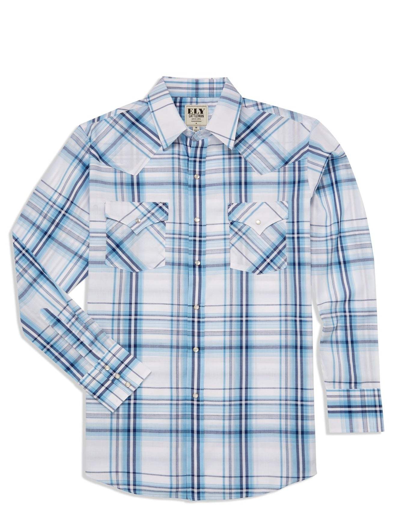 Men's Ely Cattleman Long Sleeve Textured Plaid Western Snap Shirt - Khaki & White - Ely Cattleman - Flyclothing LLC