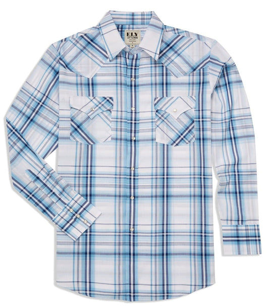 Men's Ely Cattleman Long Sleeve Textured Plaid Western Snap Shirt - Khaki & White - Ely Cattleman