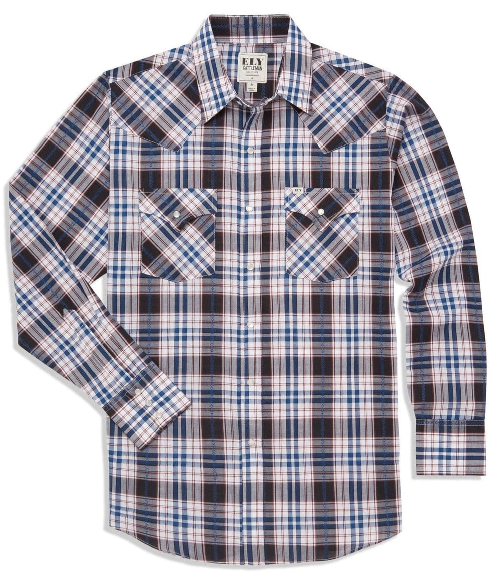 Men's Ely Cattleman Long Sleeve Textured Aztec Plaid Western Snap Shirt-Black & Hunter Green - Ely Cattleman