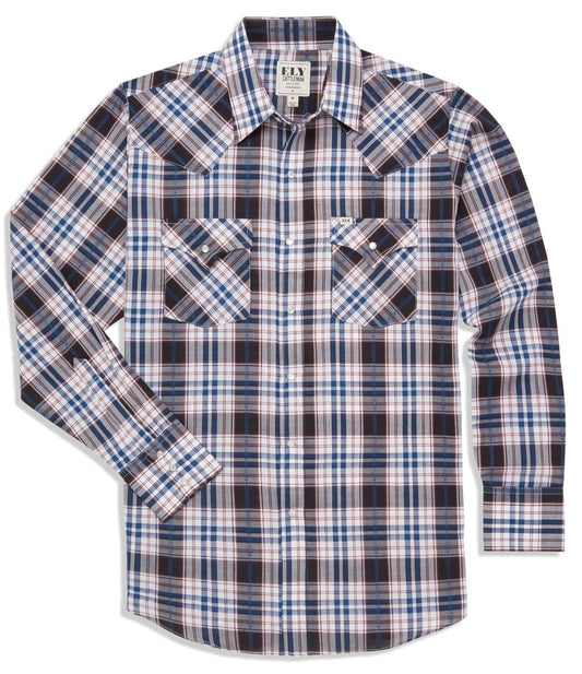 Men's Ely Cattleman Long Sleeve Textured Aztec Plaid Western Snap Shirt-Black & Hunter Green