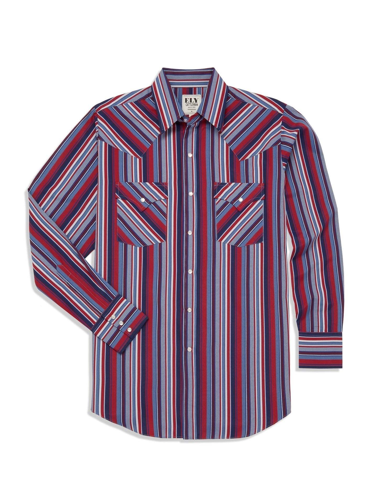 Men's Ely Cattleman Long Sleeve Textured Aztec Stripe Western Snap Shirt- Midnight & Tan - Ely Cattleman - Flyclothing LLC