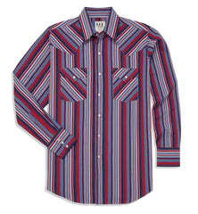 Men's Ely Cattleman Long Sleeve Textured Aztec Stripe Western Snap Shirt- Midnight & Tan - Ely Cattleman