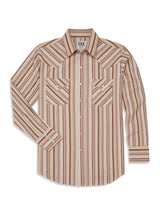 Men's Ely Cattleman Long Sleeve Textured Aztec Stripe Western Snap Shirt- Midnight & Tan - Ely Cattleman - Flyclothing LLC