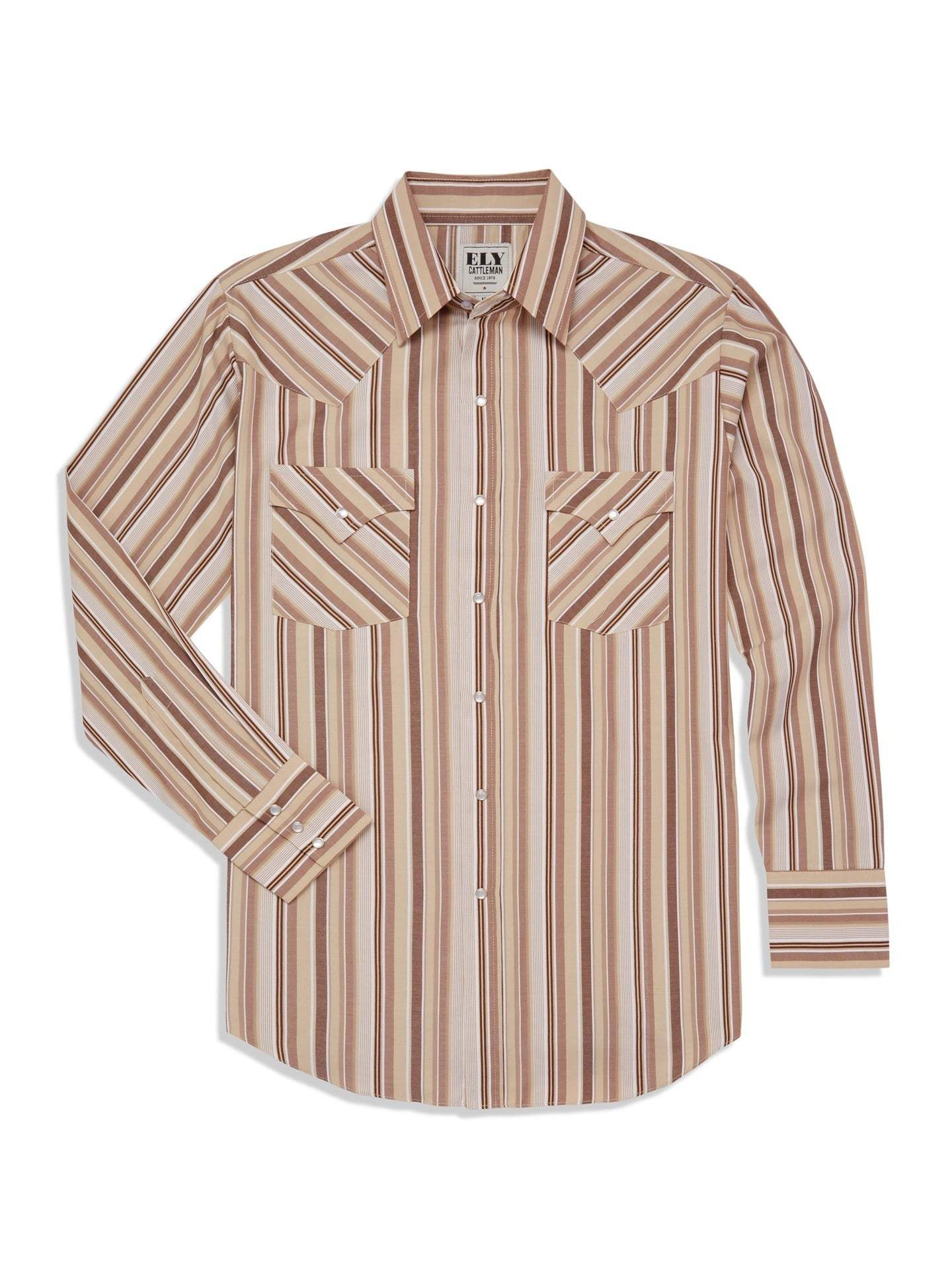 Men's Ely Cattleman Long Sleeve Textured Aztec Stripe Western Snap Shirt- Midnight & Tan - Ely Cattleman - Flyclothing LLC