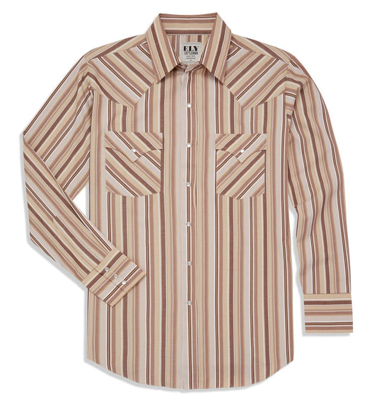 Men's Ely Cattleman Long Sleeve Textured Aztec Stripe Western Snap Shirt- Midnight & Tan