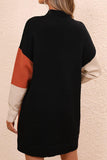Color Block Mock Neck Dropped Shoulder Sweater Dress - Trendsi