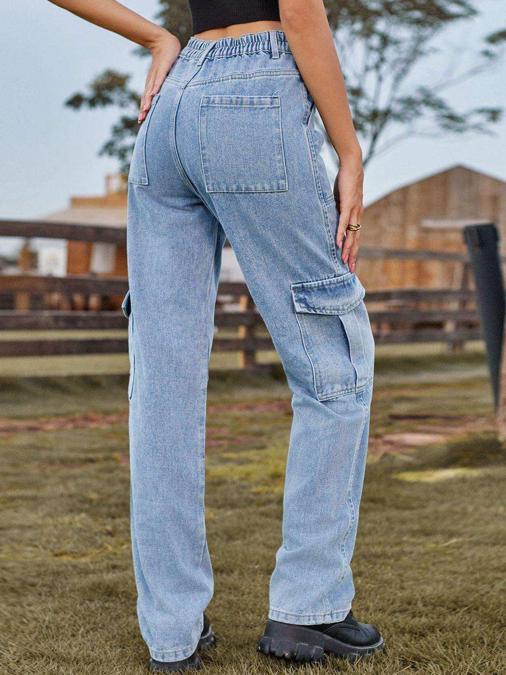 High Waist Cargo Jeans - Trendsi - Flyclothing LLC