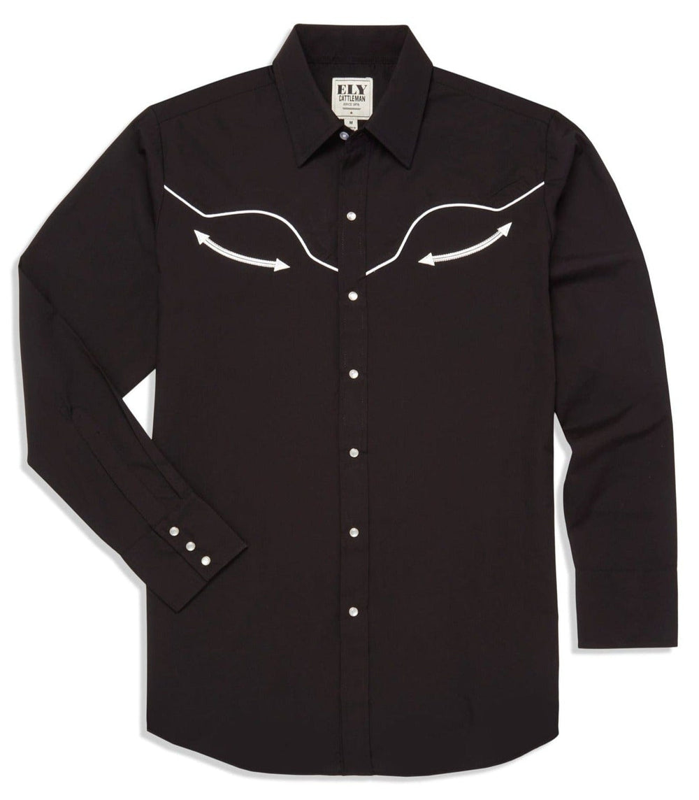 Men's Ely Cattleman Long Sleeve Retro Solid With Piping - Ely Cattleman