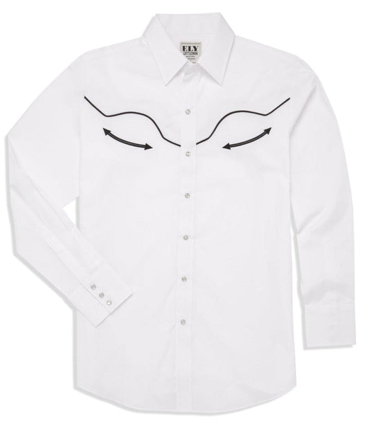 Men's Ely Cattleman Long Sleeve Retro Solid With Piping - Ely Cattleman
