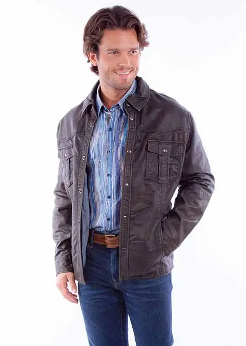 Scully Leather Leatherwear Mens Black Snap Front Jacket - Scully Leather - Flyclothing LLC