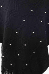 Pearl Trim V-Neck Fringe Hem Poncho - Trendsi - Flyclothing LLC