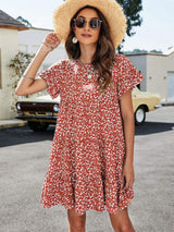Leopard Short Flounce Sleeve Tiered Dress - Trendsi - Flyclothing LLC
